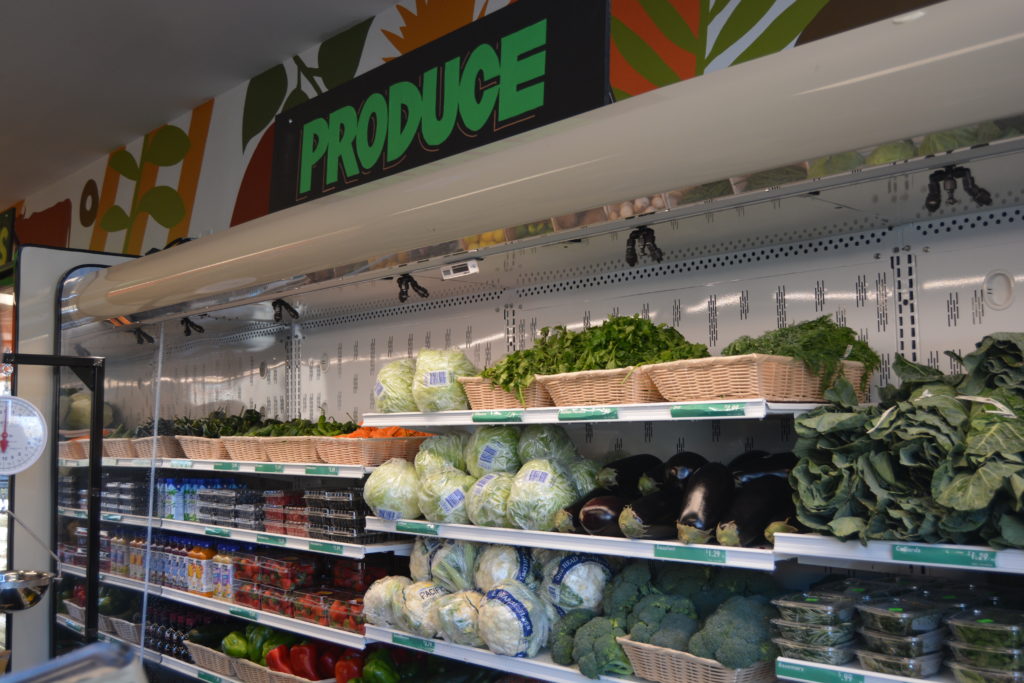 Produce section at the Go Green Community Fresh Market